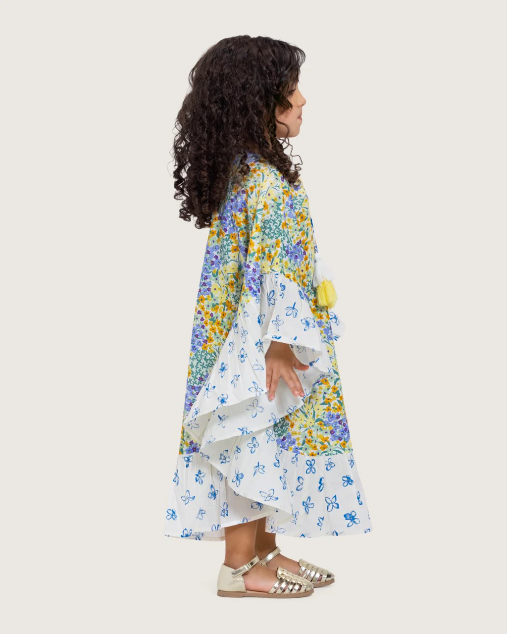 Girls Printed Kaftan with Flowy Silhouette and Sleeves - Pastels - Image 8