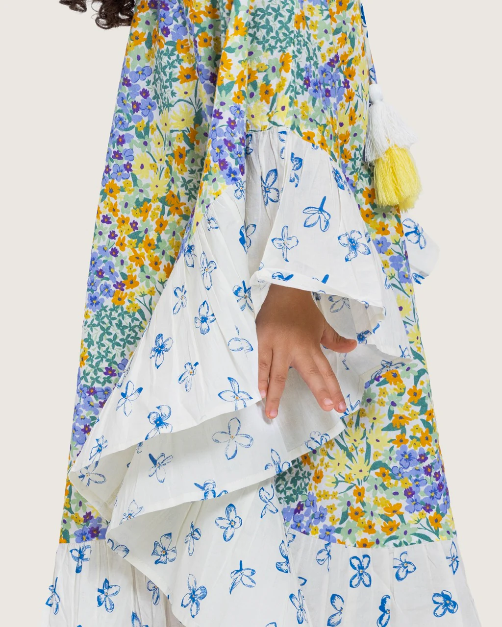 Girls Printed Kaftan with Flowy Silhouette and Sleeves - Pastels - Image 9