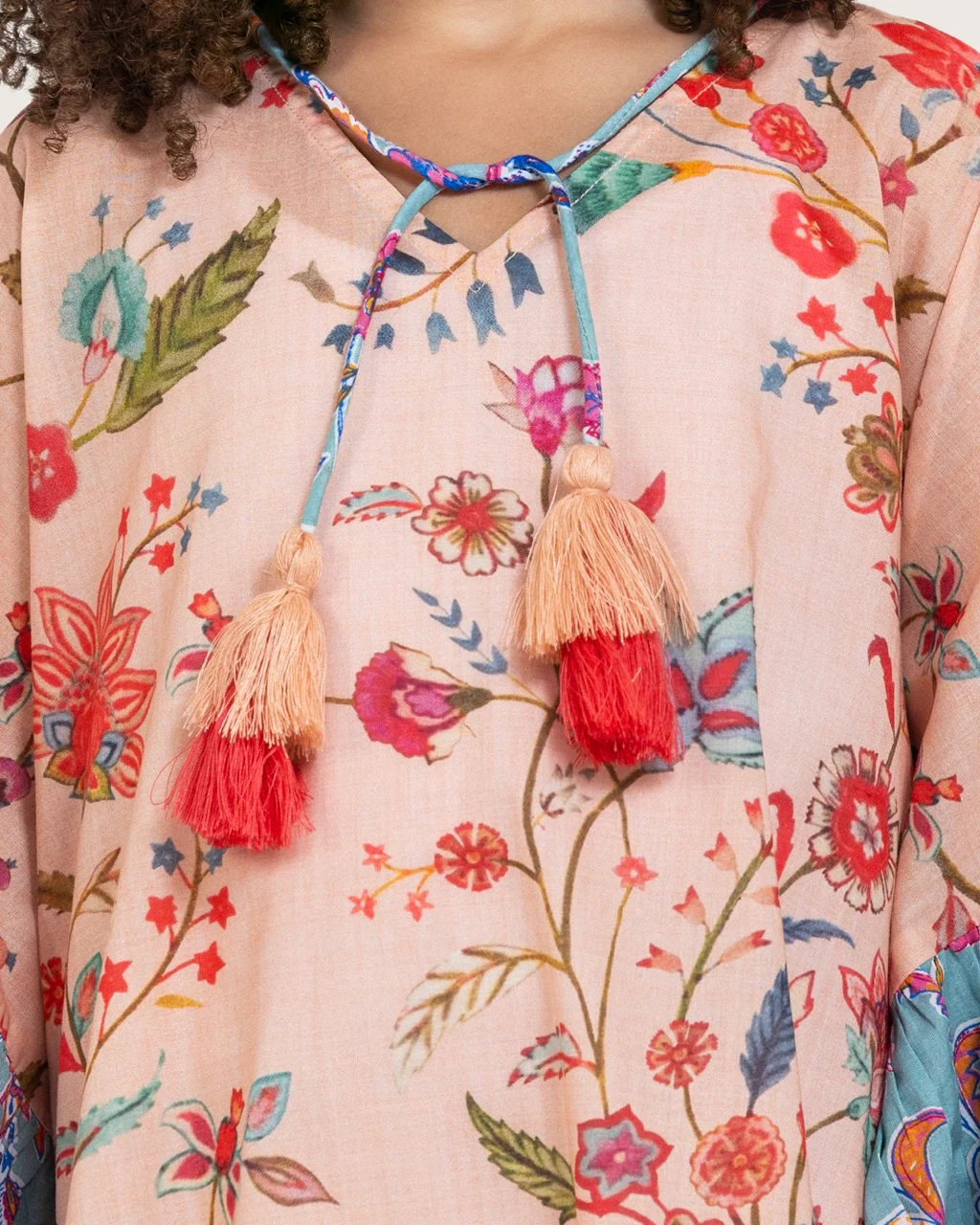 Girls Printed Kaftan with Flowy Silhouette and Sleeves -Peach - Image 10