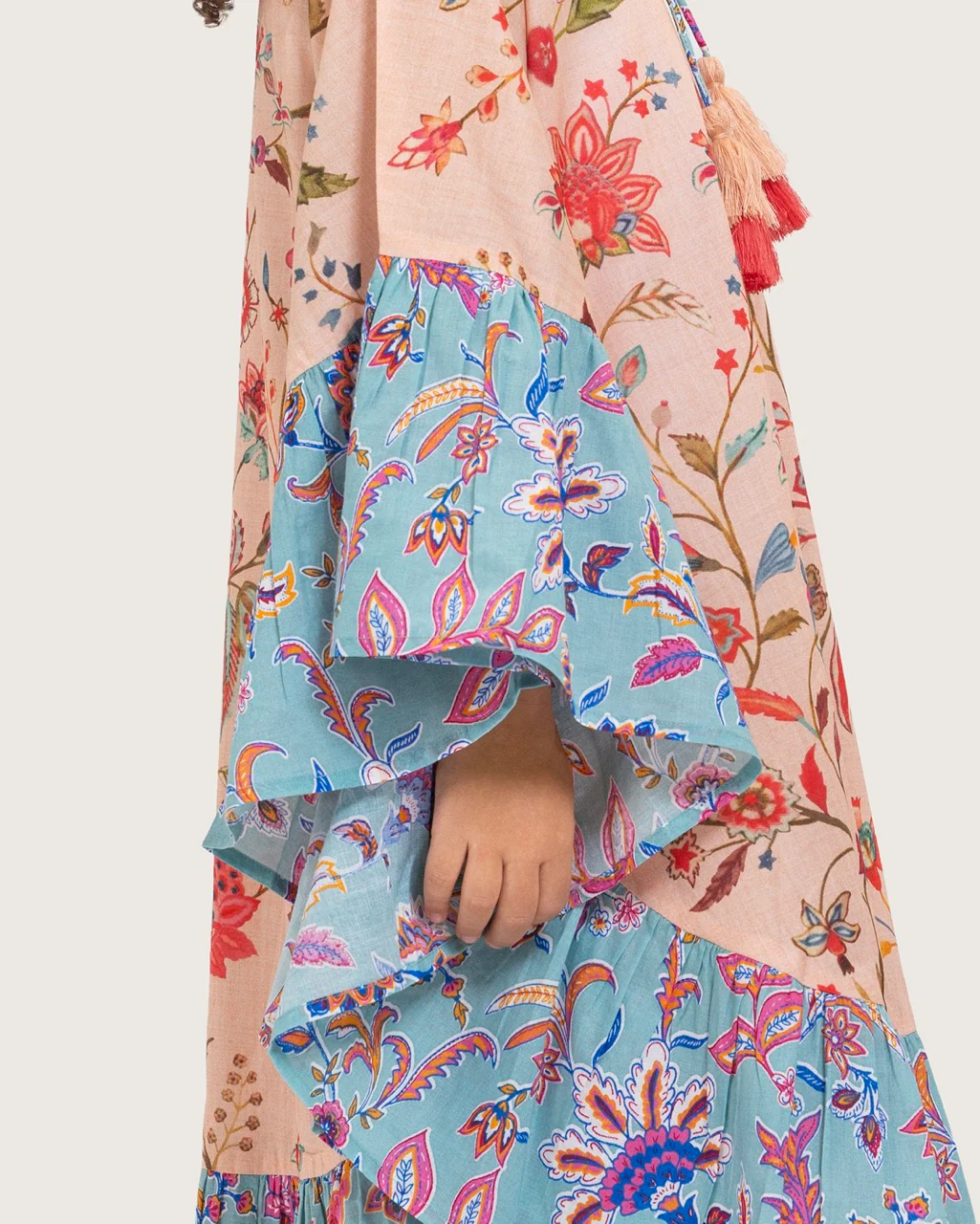 Girls Printed Kaftan with Flowy Silhouette and Sleeves -Peach - Image 4