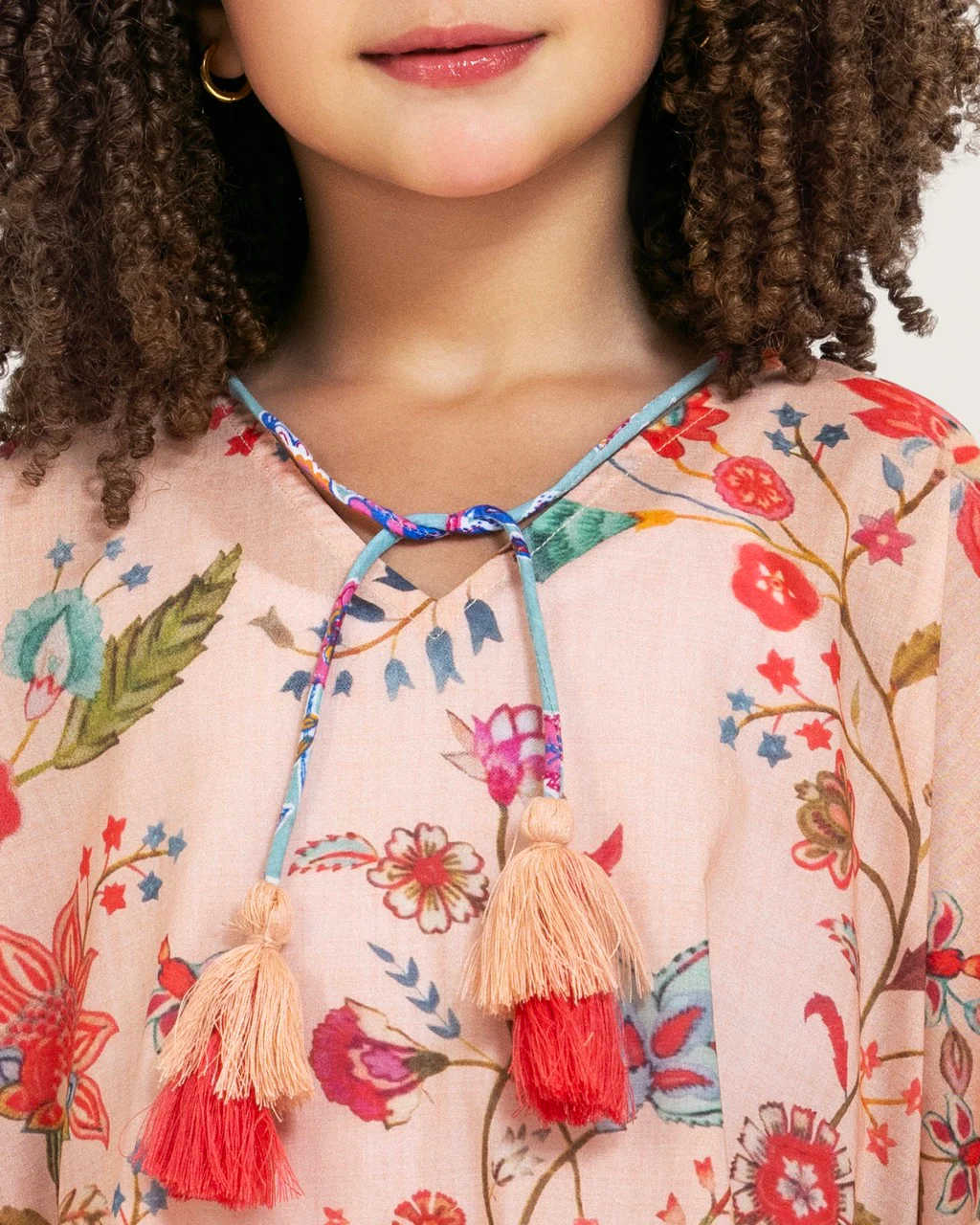 Girls Printed Kaftan with Flowy Silhouette and Sleeves -Peach - Image 5
