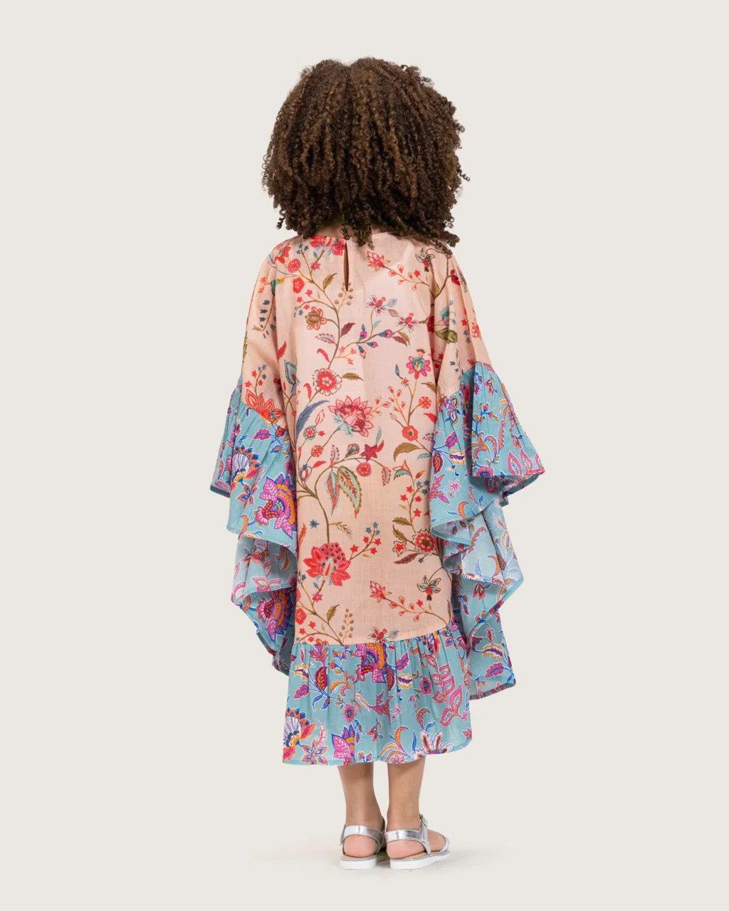 Girls Printed Kaftan with Flowy Silhouette and Sleeves -Peach - Image 6