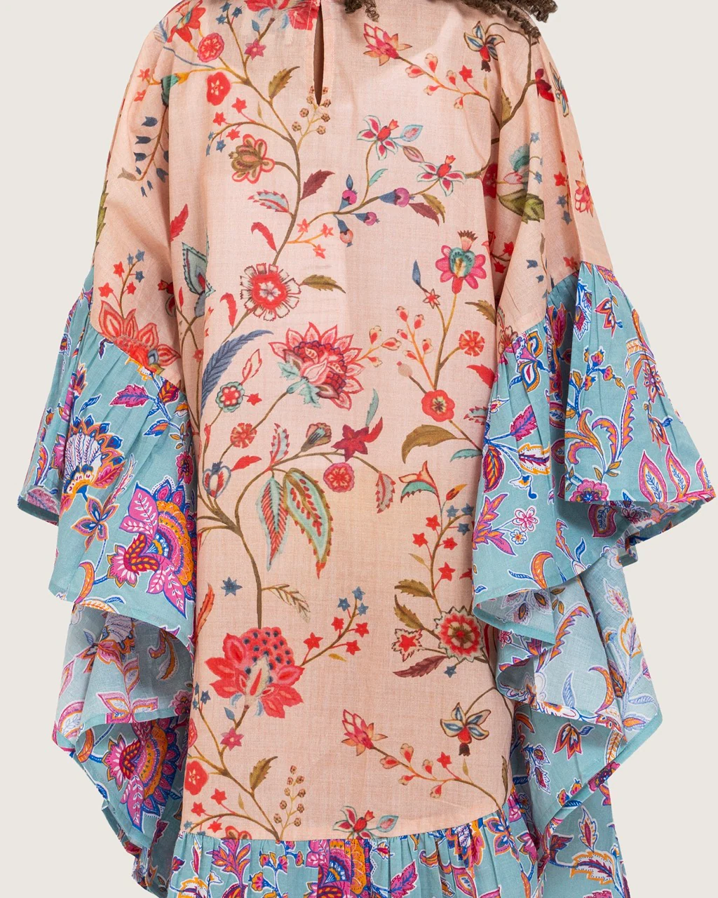 Girls Printed Kaftan with Flowy Silhouette and Sleeves -Peach - Image 7