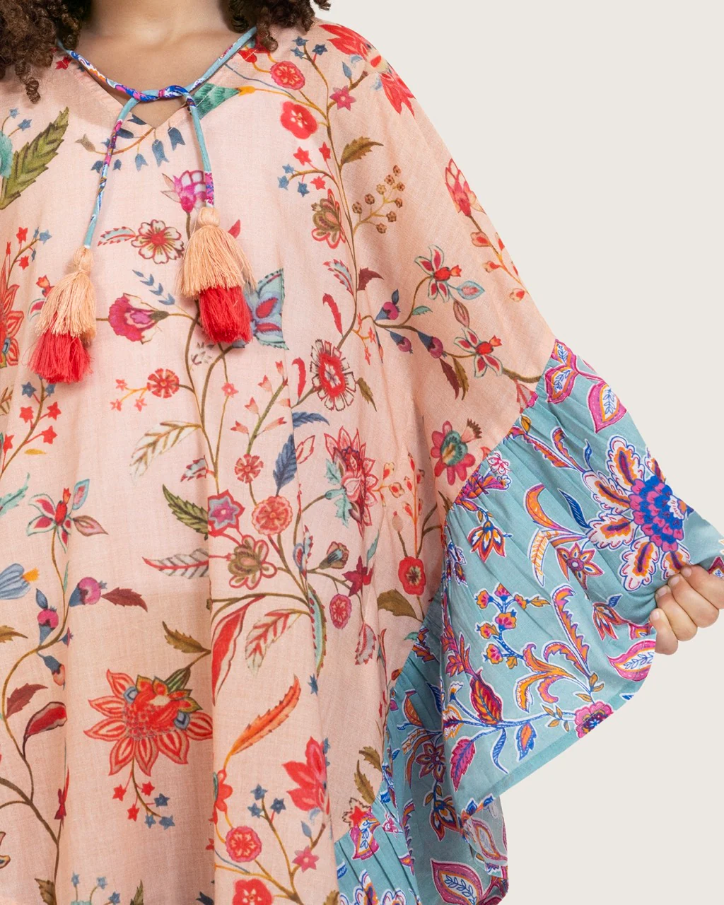 Girls Printed Kaftan with Flowy Silhouette and Sleeves -Peach - Image 8