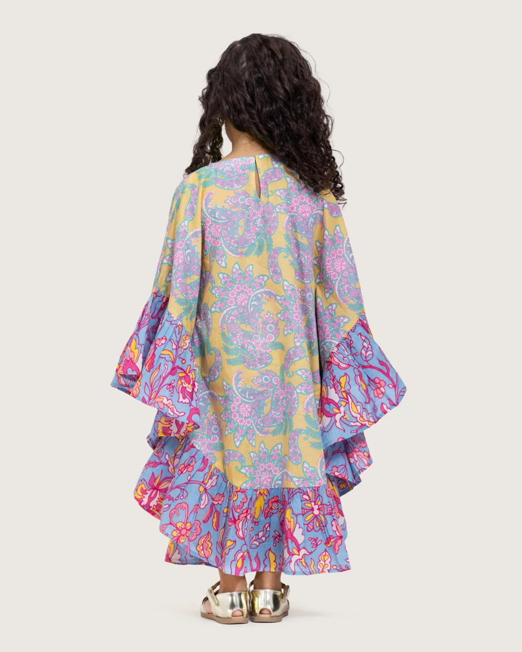 Girls Printed Kaftan with Flowy Silhouette and Sleeves -Pink - Image 4