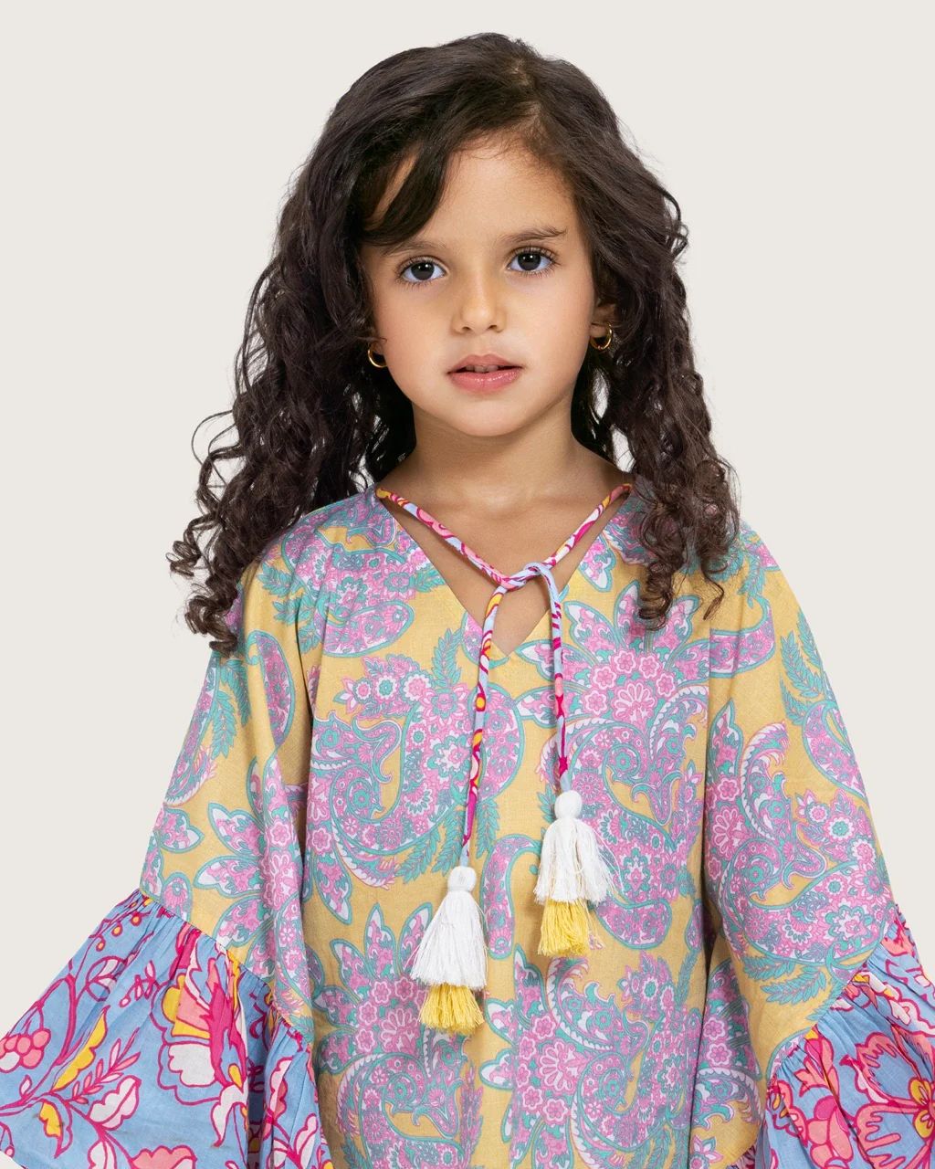 Girls Printed Kaftan with Flowy Silhouette and Sleeves -Pink - Image 6