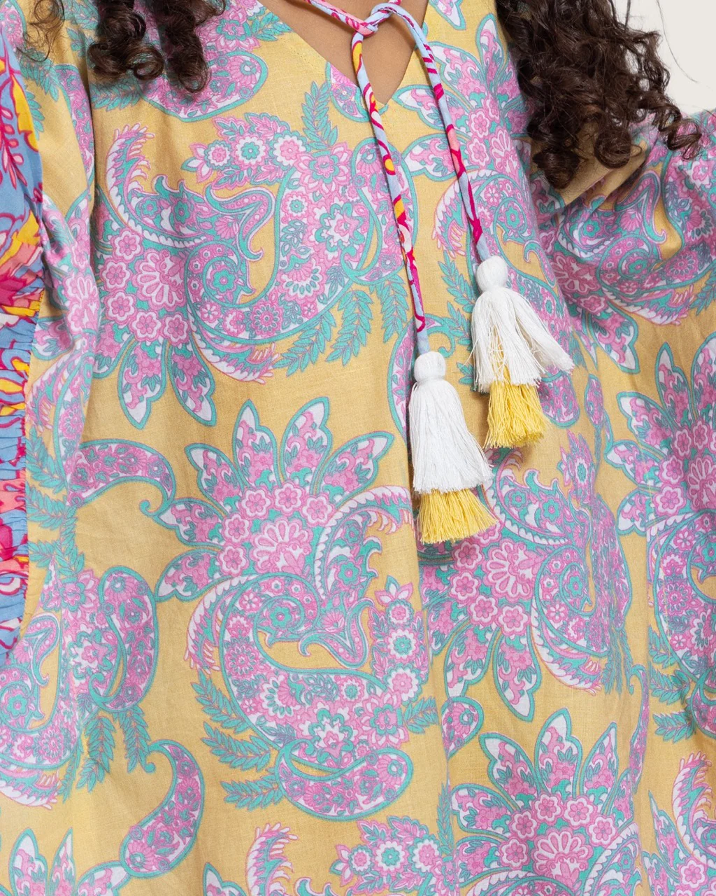 Girls Printed Kaftan with Flowy Silhouette and Sleeves -Pink - Image 7