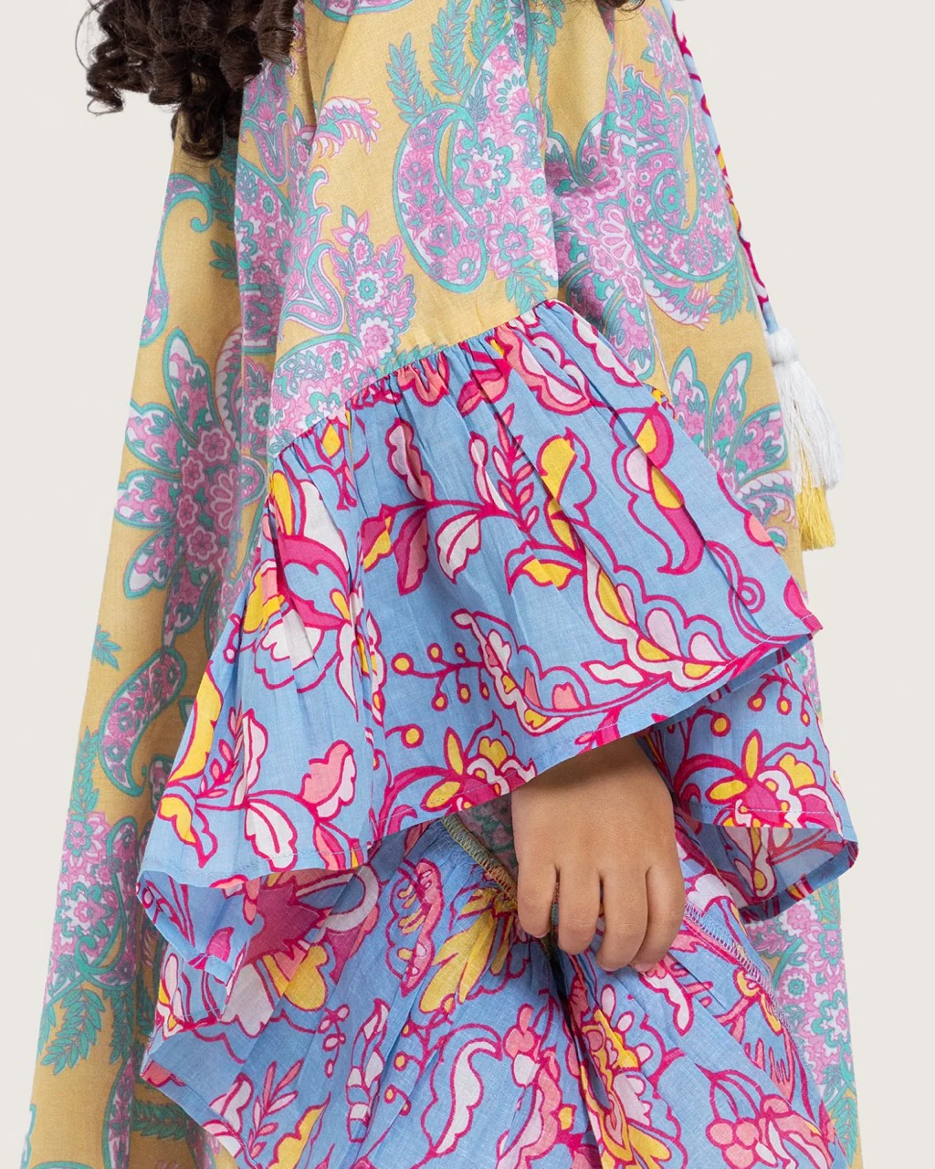 Girls Printed Kaftan with Flowy Silhouette and Sleeves -Pink - Image 8