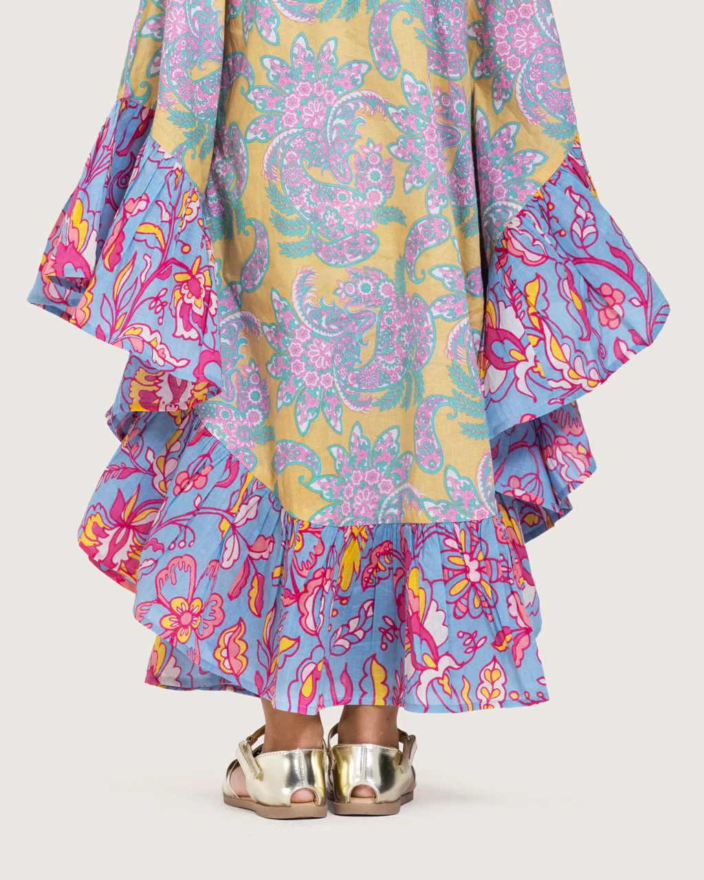 Girls Printed Kaftan with Flowy Silhouette and Sleeves -Pink - Image 9