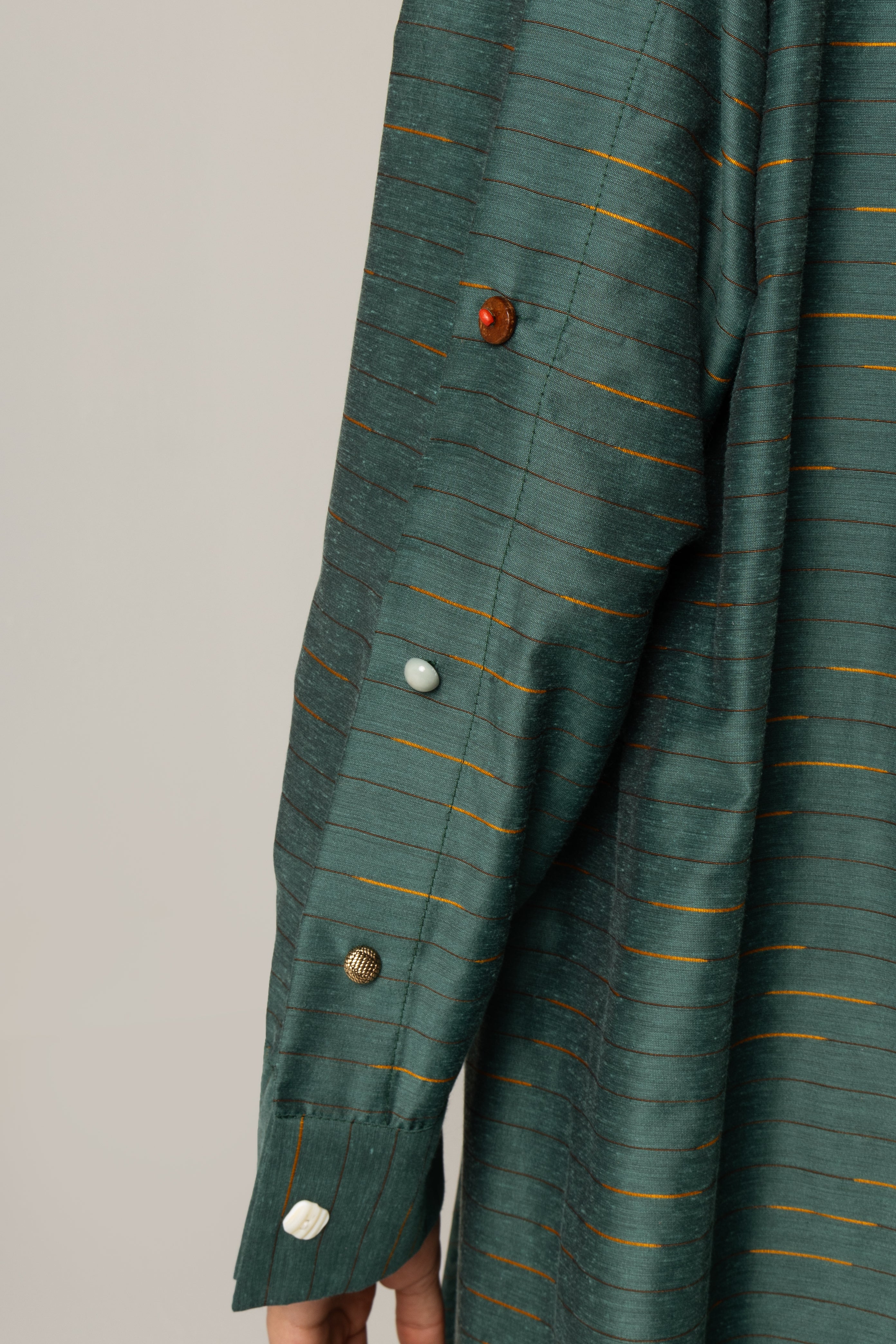 Green Striped Abaya with Decorative Buttons - Image 6