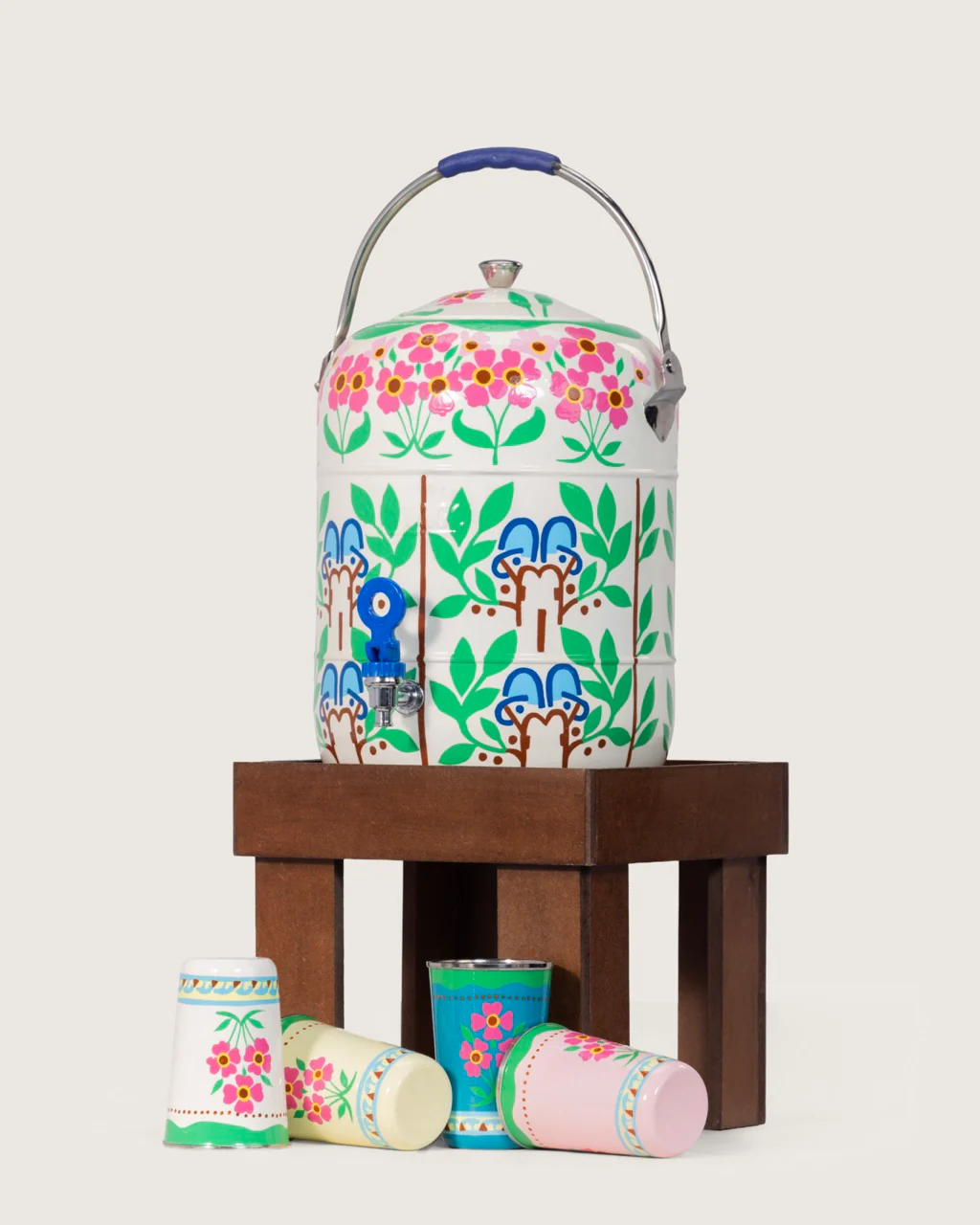 Hand-Painted Garden Urn and Stool Set - 15 liters - Image 5