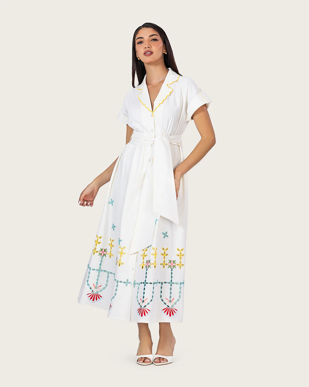 Ivory Bloom Linen Dress - Image 4