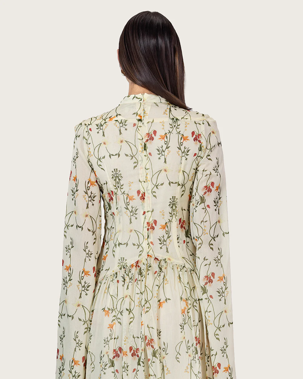 Ivory Floral Maxi Dress with Cape Sleeves - Image 10
