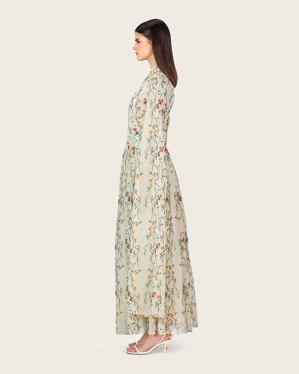 Ivory Floral Maxi Dress with Cape Sleeves - Image 5