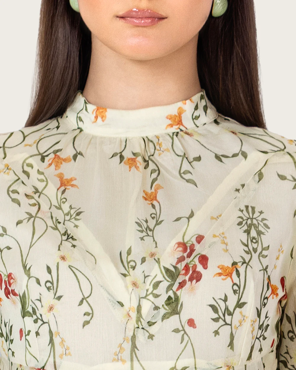 Ivory Floral Maxi Dress with Cape Sleeves - Image 8