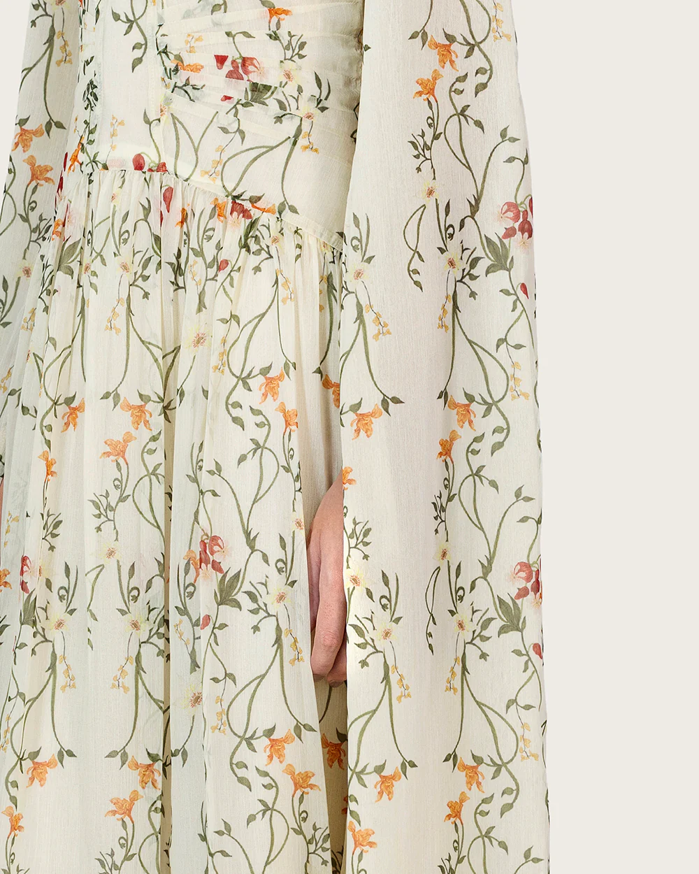 Ivory Floral Maxi Dress with Cape Sleeves - Image 9