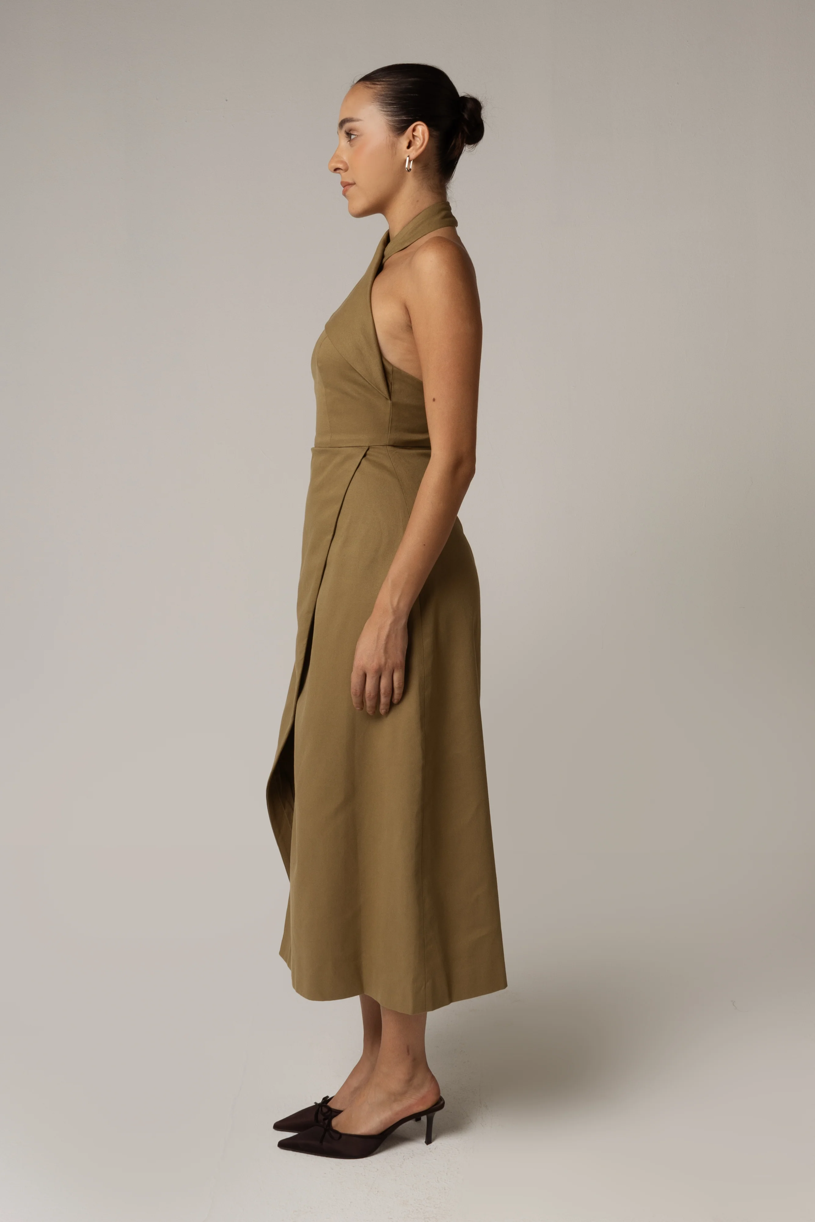 Khaki Halter Neck Dress - Image 3