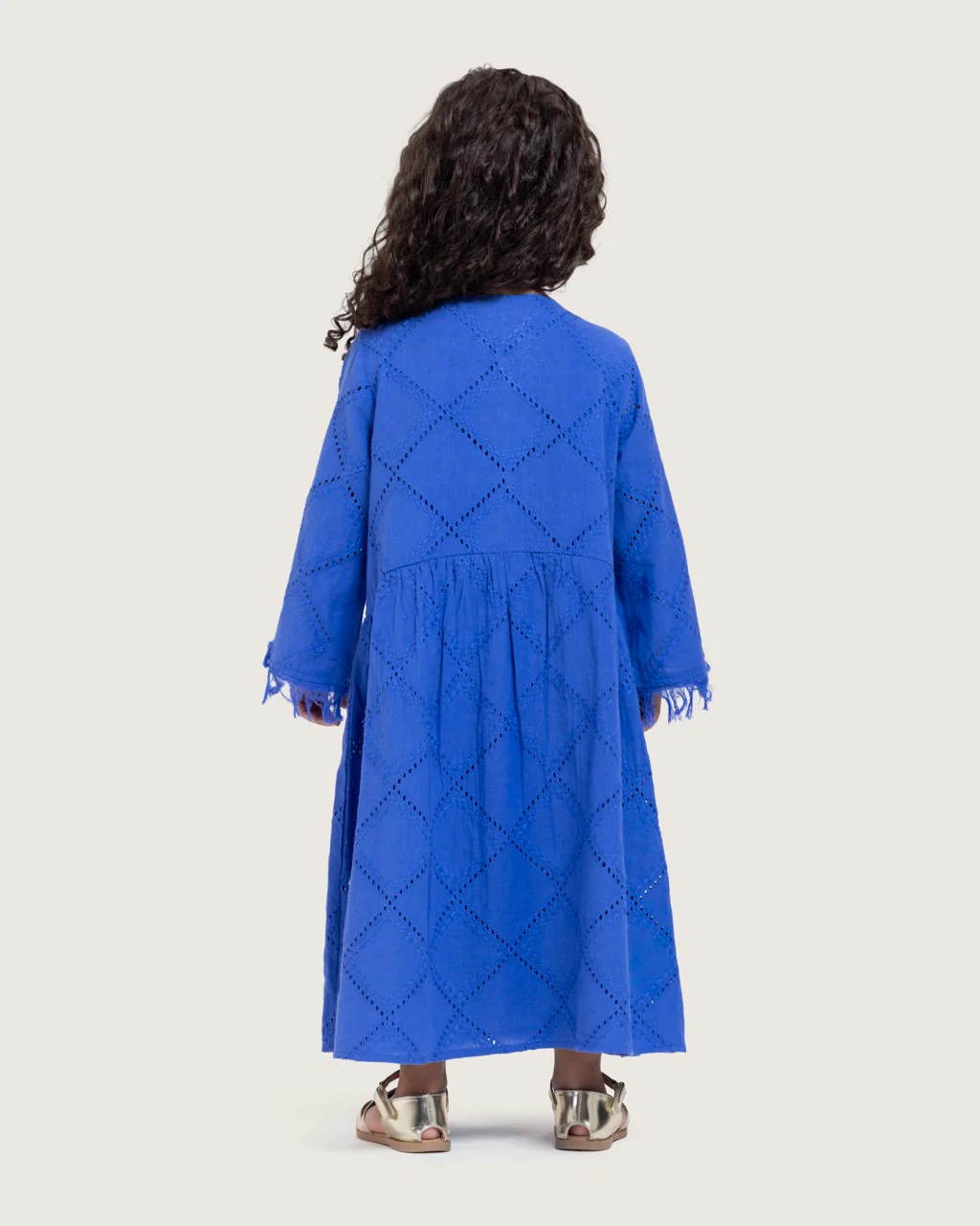 Kids Eyelet Cotton A-Line Dress with Handmade Beaded & Sequin Details - Image 5