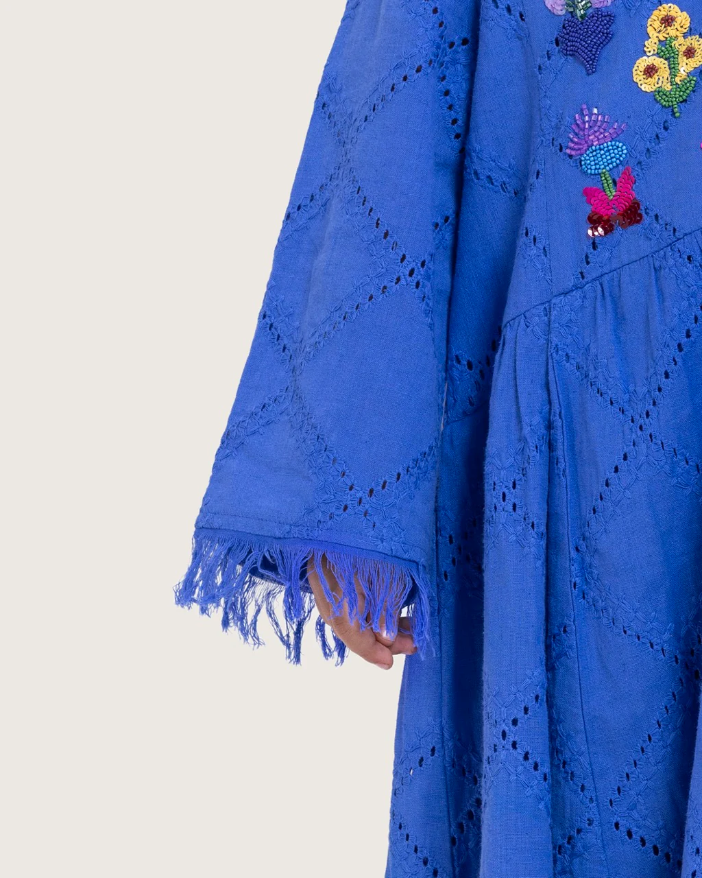 Kids Eyelet Cotton A-Line Dress with Handmade Beaded & Sequin Details - Image 6