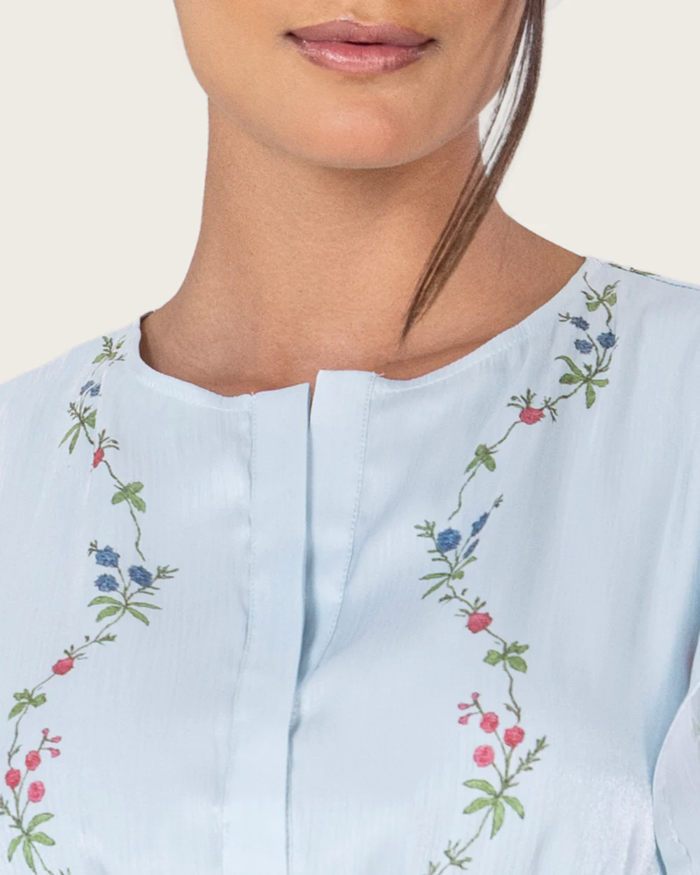 Light Blue Shimmery Chiffon Maxi Dress with Flutter Sleeves - Image 2