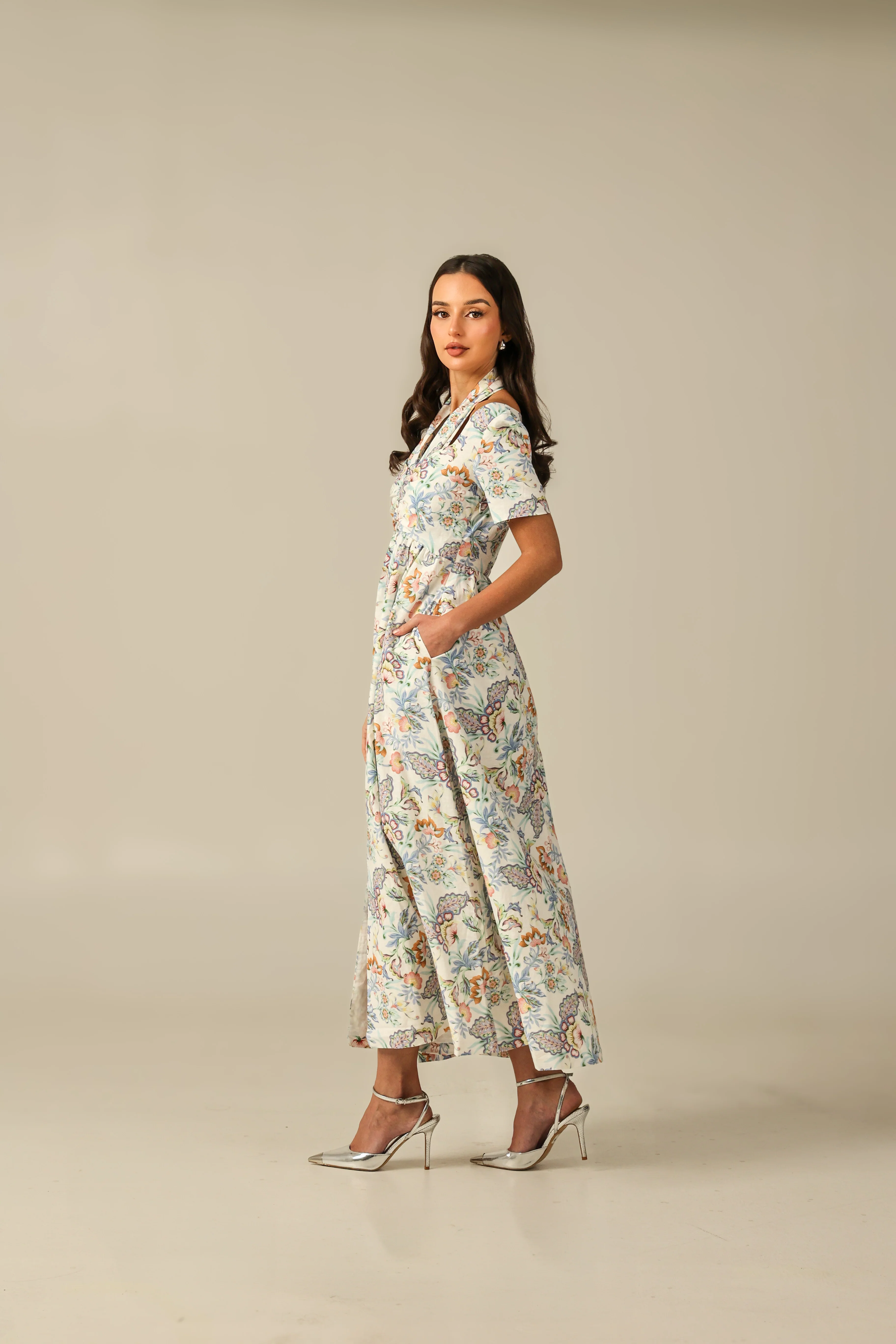 Soft Linen Vibrant Printed Dress – Modest & Light Summer Wear - Image 3