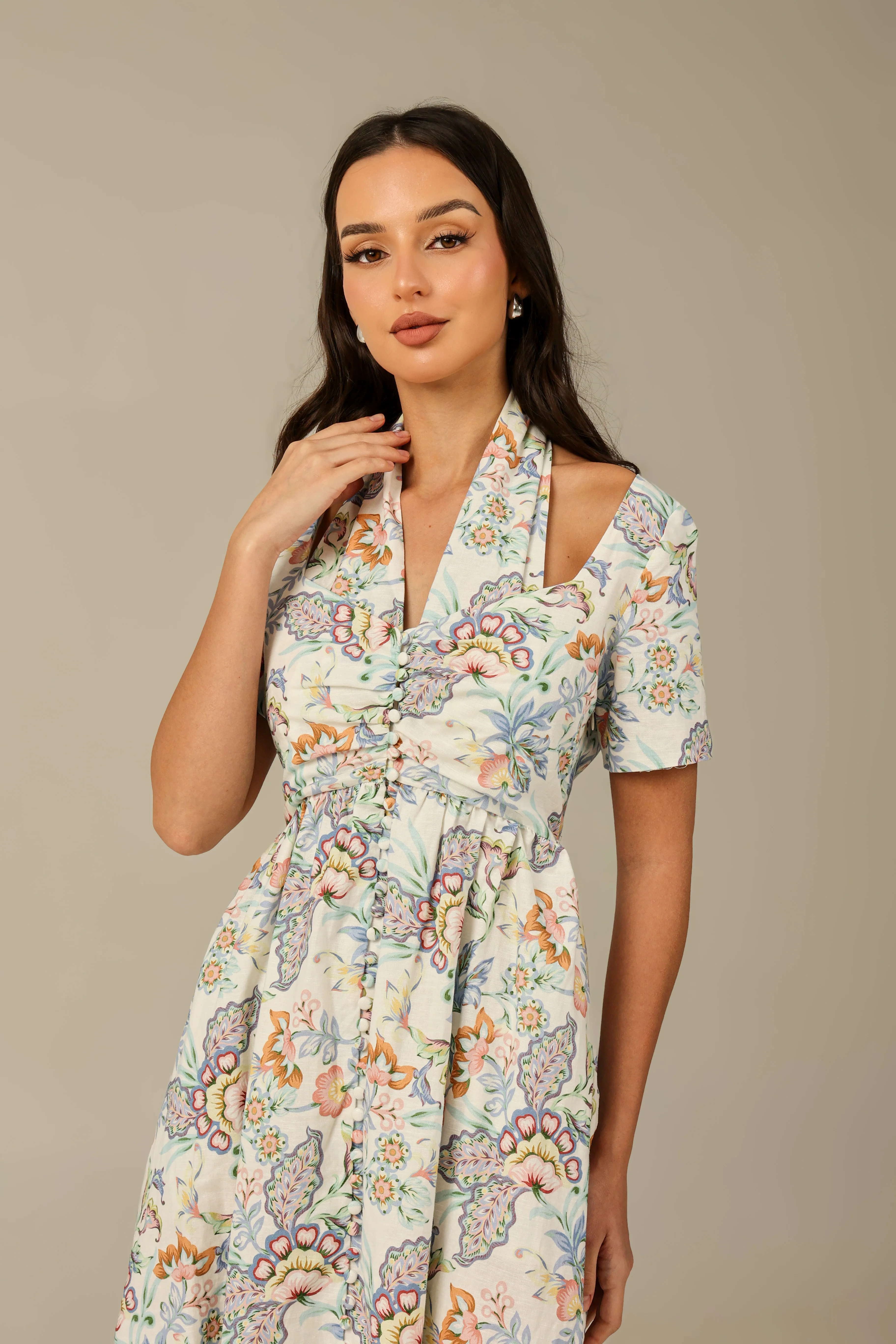 Soft Linen Vibrant Printed Dress – Modest & Light Summer Wear - Image 5
