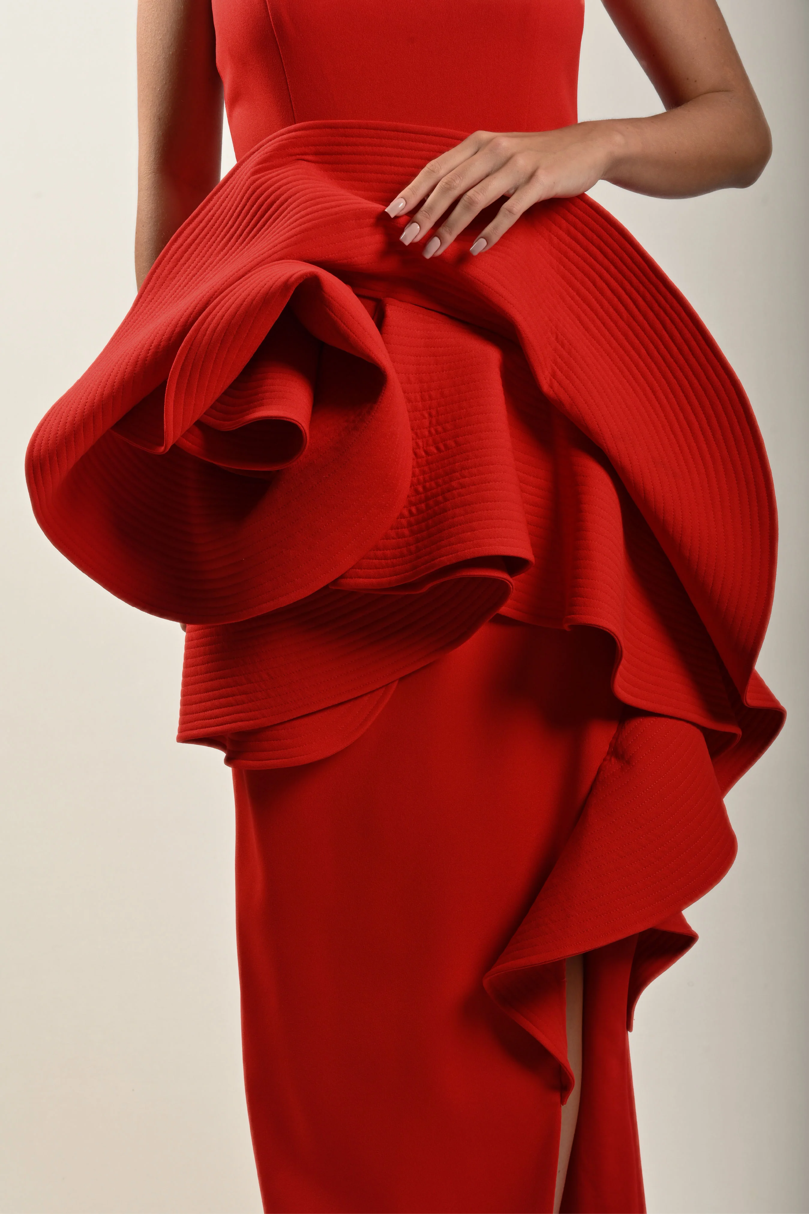 Long Flower Detail Red Dress - Image 3