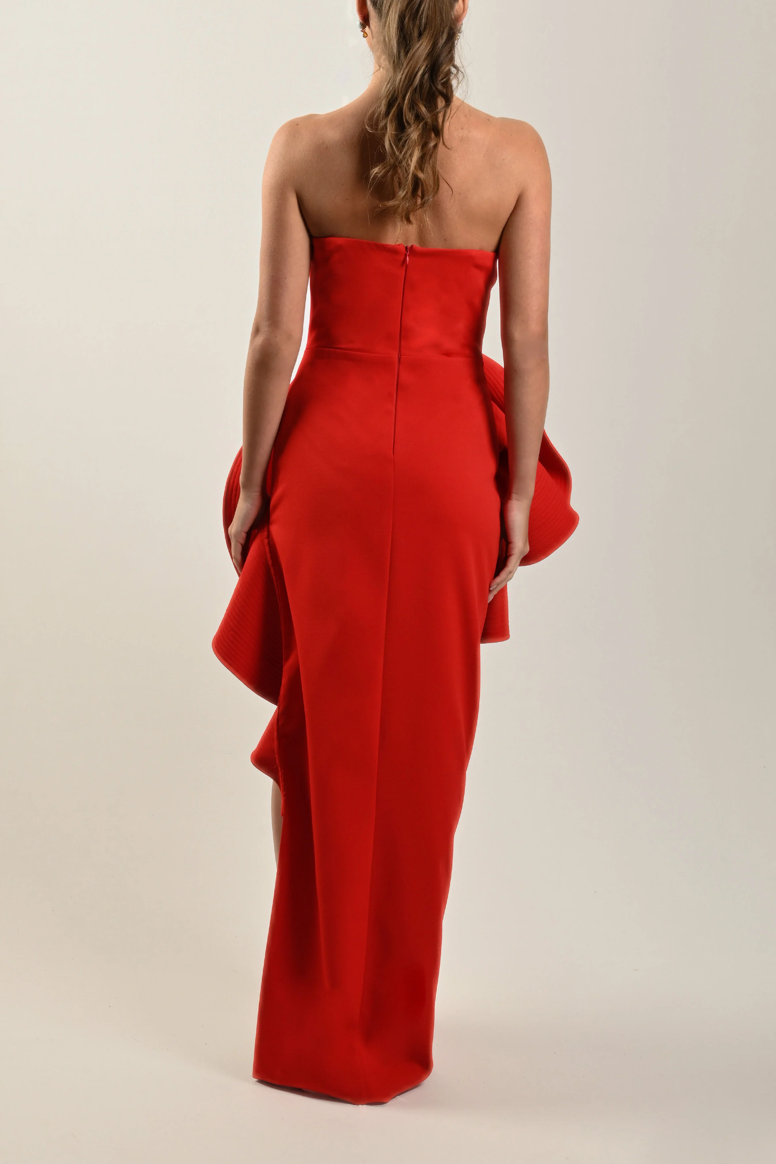 Long Flower Detail Red Dress - Image 4