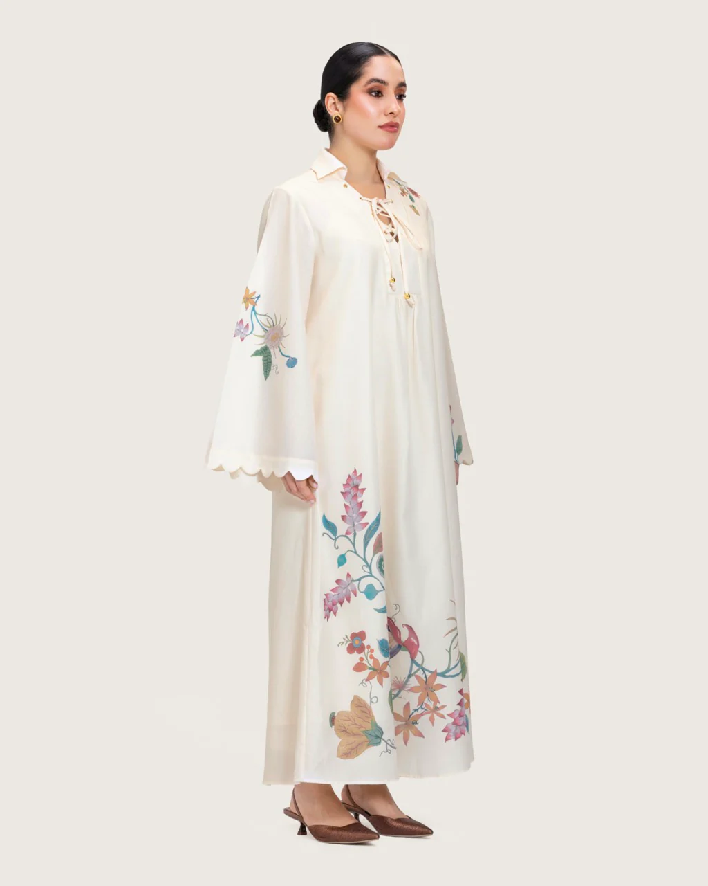 Loose A-Line Linen Dress with Floral Print - Image 10