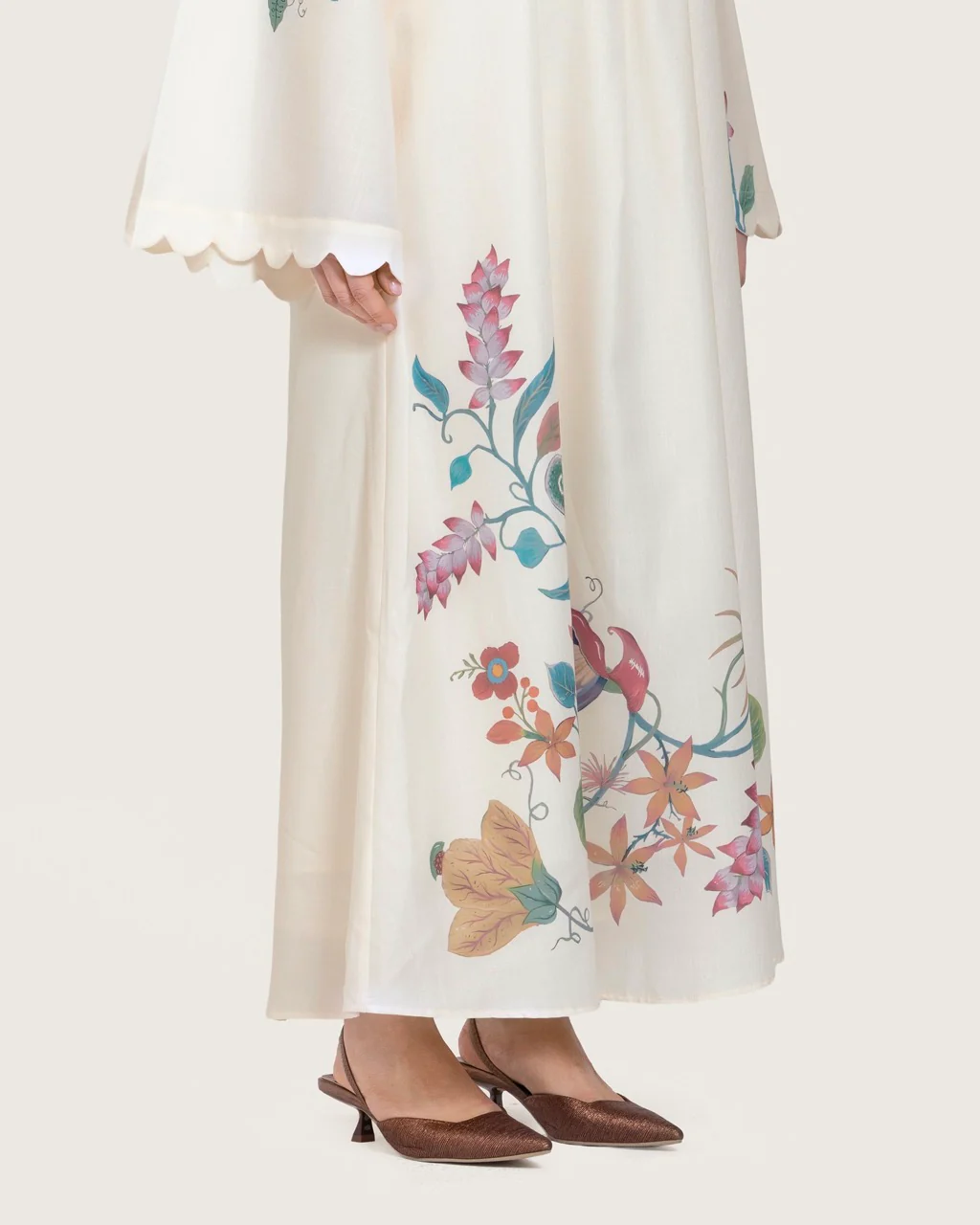 Loose A-Line Linen Dress with Floral Print - Image 11