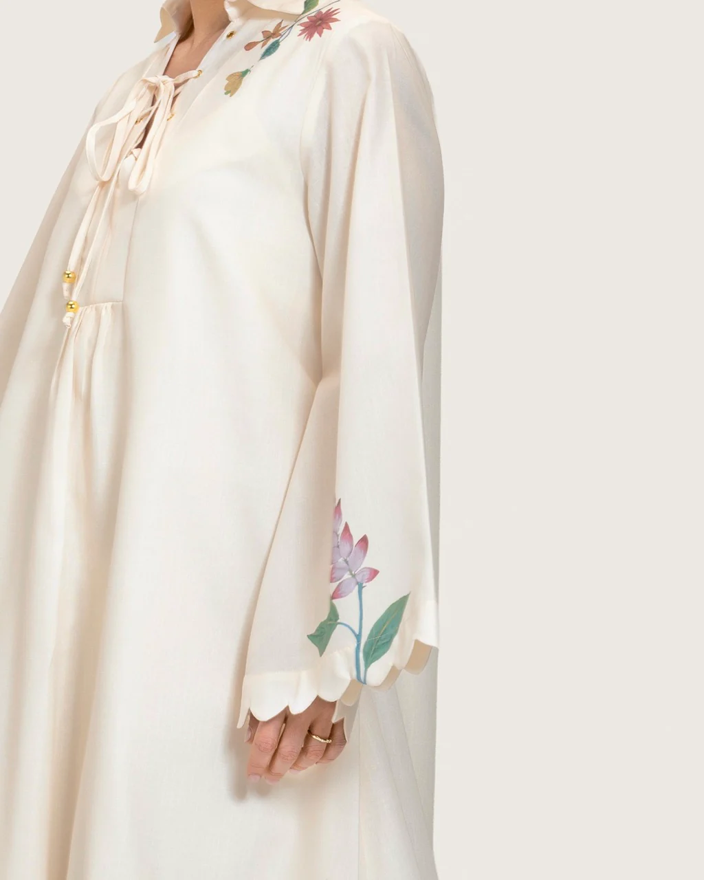 Loose A-Line Linen Dress with Floral Print - Image 12