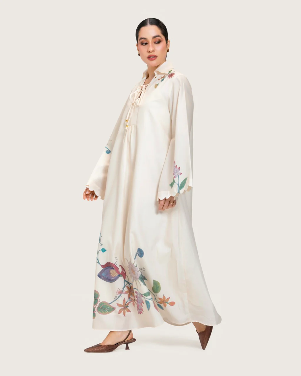 Loose A-Line Linen Dress with Floral Print - Image 3