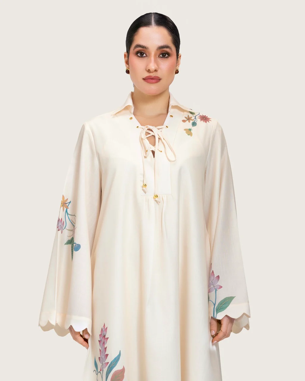 Loose A-Line Linen Dress with Floral Print - Image 4