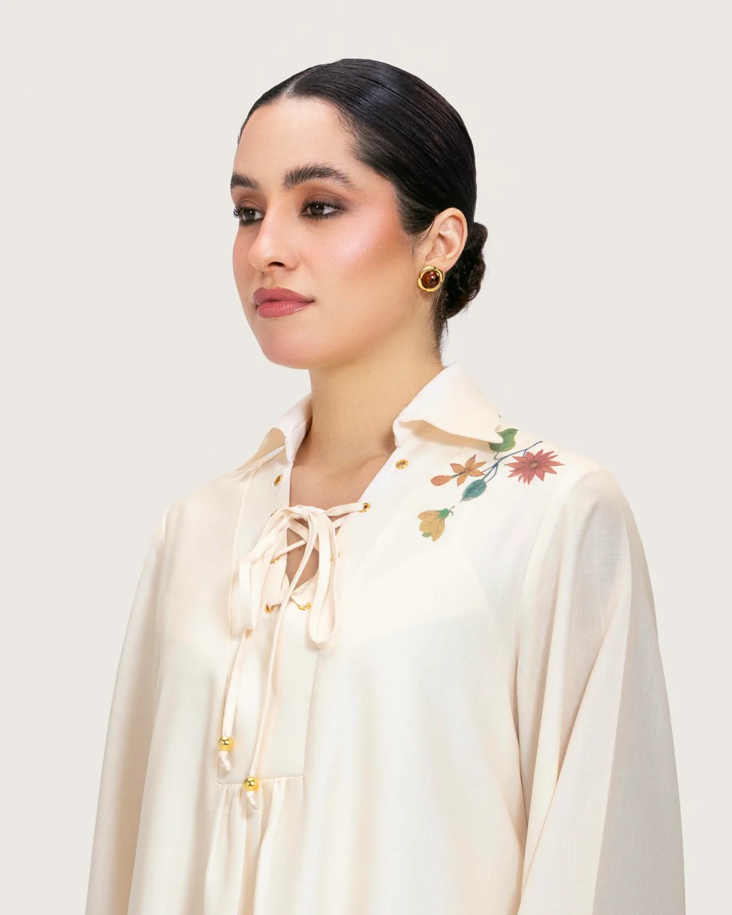 Loose A-Line Linen Dress with Floral Print - Image 5