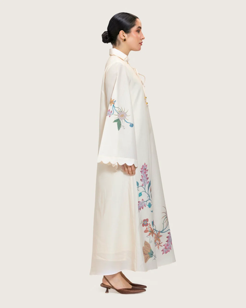 Loose A-Line Linen Dress with Floral Print - Image 7