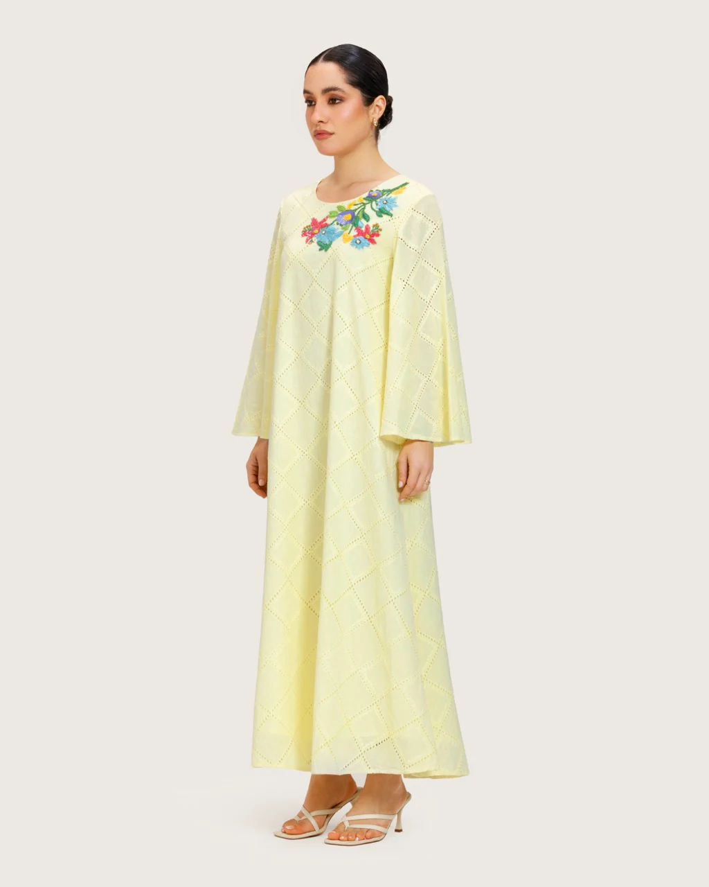 Loose Eyelet Cotton Dress with Handmade Beaded & Sequin Embellishments - Image 2