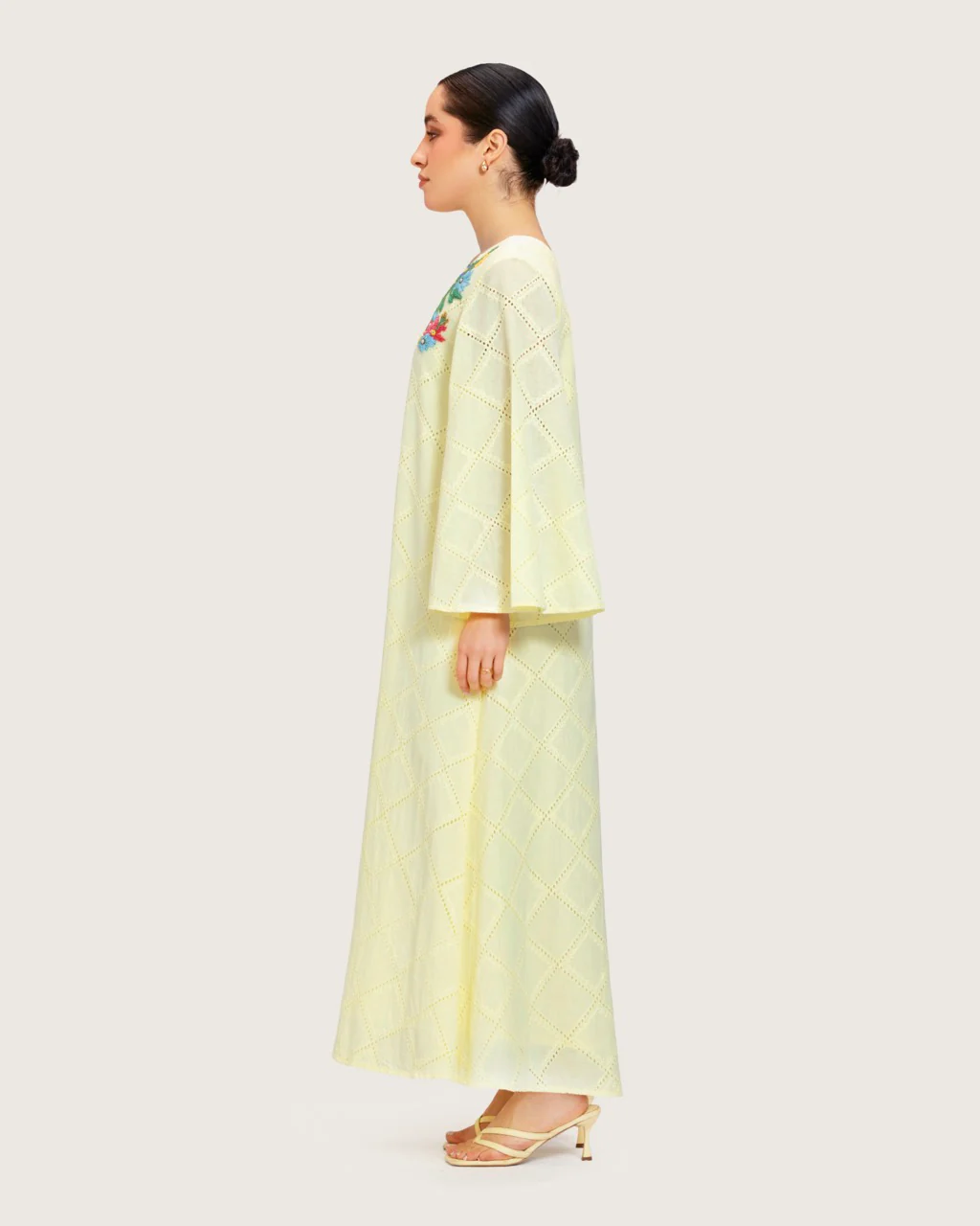 Loose Eyelet Cotton Dress with Handmade Beaded & Sequin Embellishments - Image 4