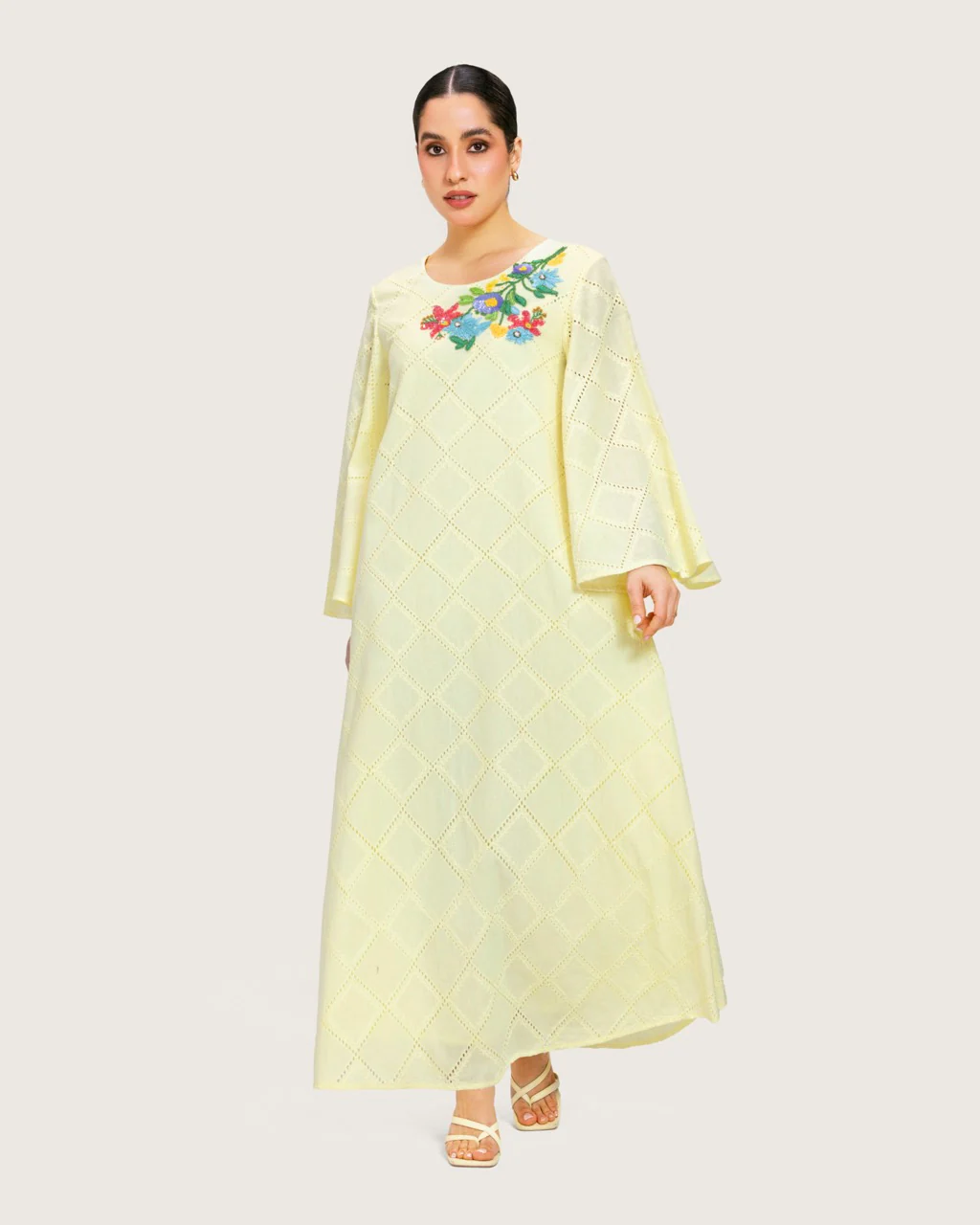 Loose Eyelet Cotton Dress with Handmade Beaded & Sequin Embellishments - Image 9