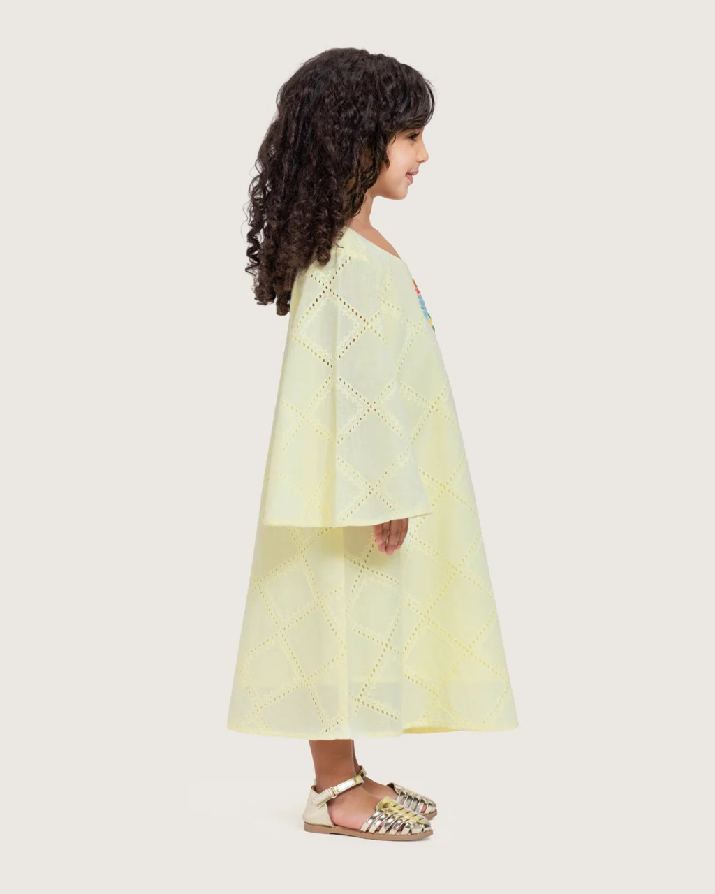 Loose Eyelet Cotton Kids Dress with Handmade Beaded & Sequin Embellishments - Image 5