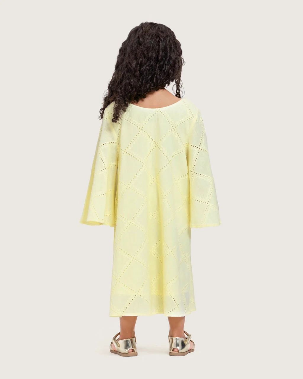 Loose Eyelet Cotton Kids Dress with Handmade Beaded & Sequin Embellishments - Image 7
