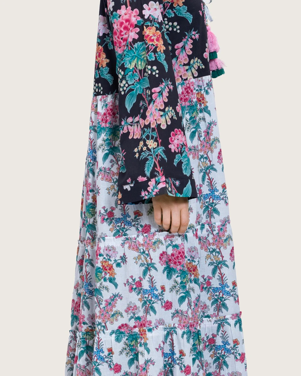 Loose Floral Cotton Dress with Tassels - Image 11