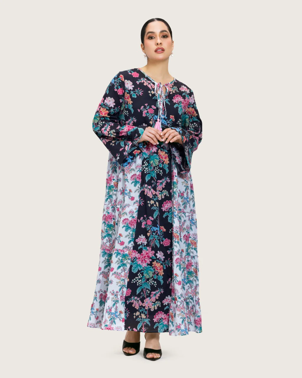 Loose Floral Cotton Dress with Tassels - Image 12