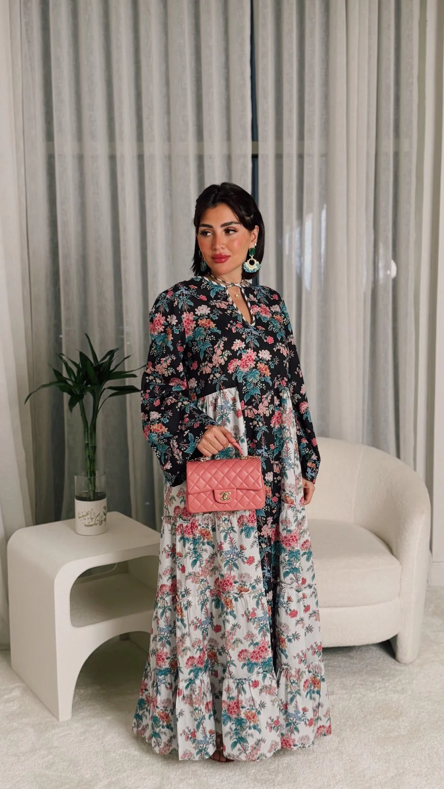 Loose Floral Cotton Dress with Tassels - Image 3