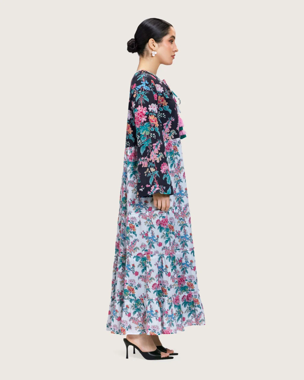 Loose Floral Cotton Dress with Tassels - Image 4