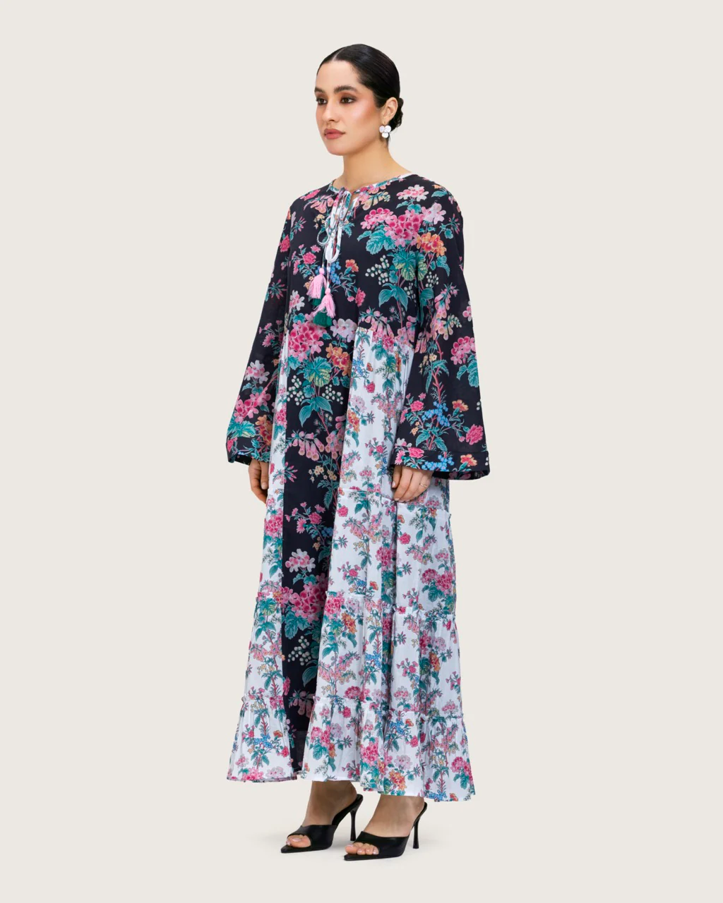 Loose Floral Cotton Dress with Tassels - Image 5