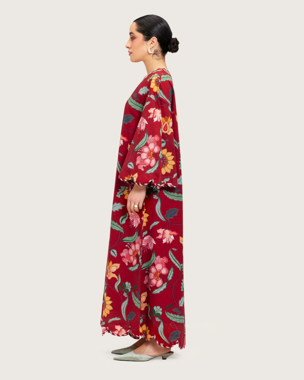Maroon Red Floral Maxi Dress with Square Neckline - Image 5