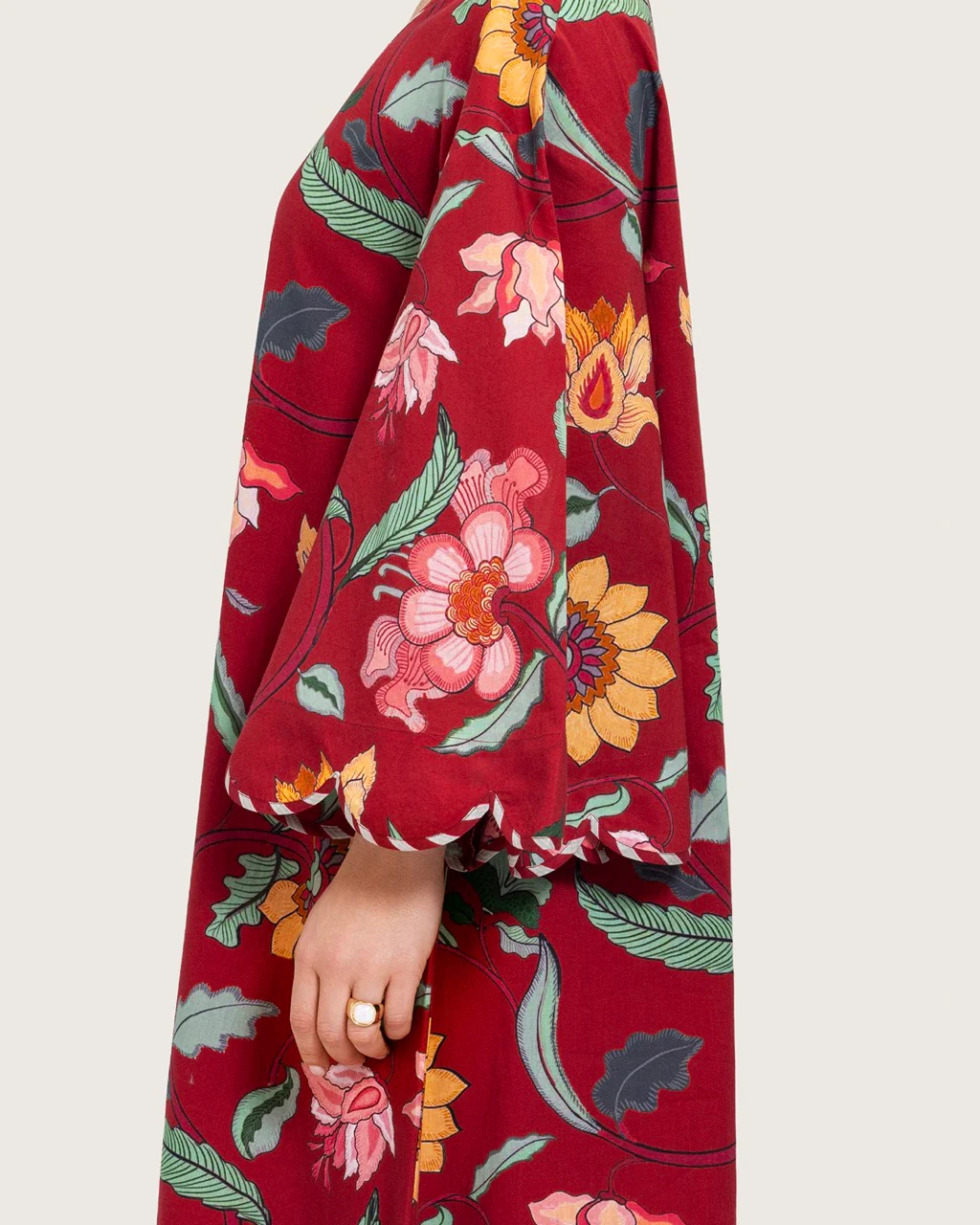 Maroon Red Floral Maxi Dress with Square Neckline - Image 6