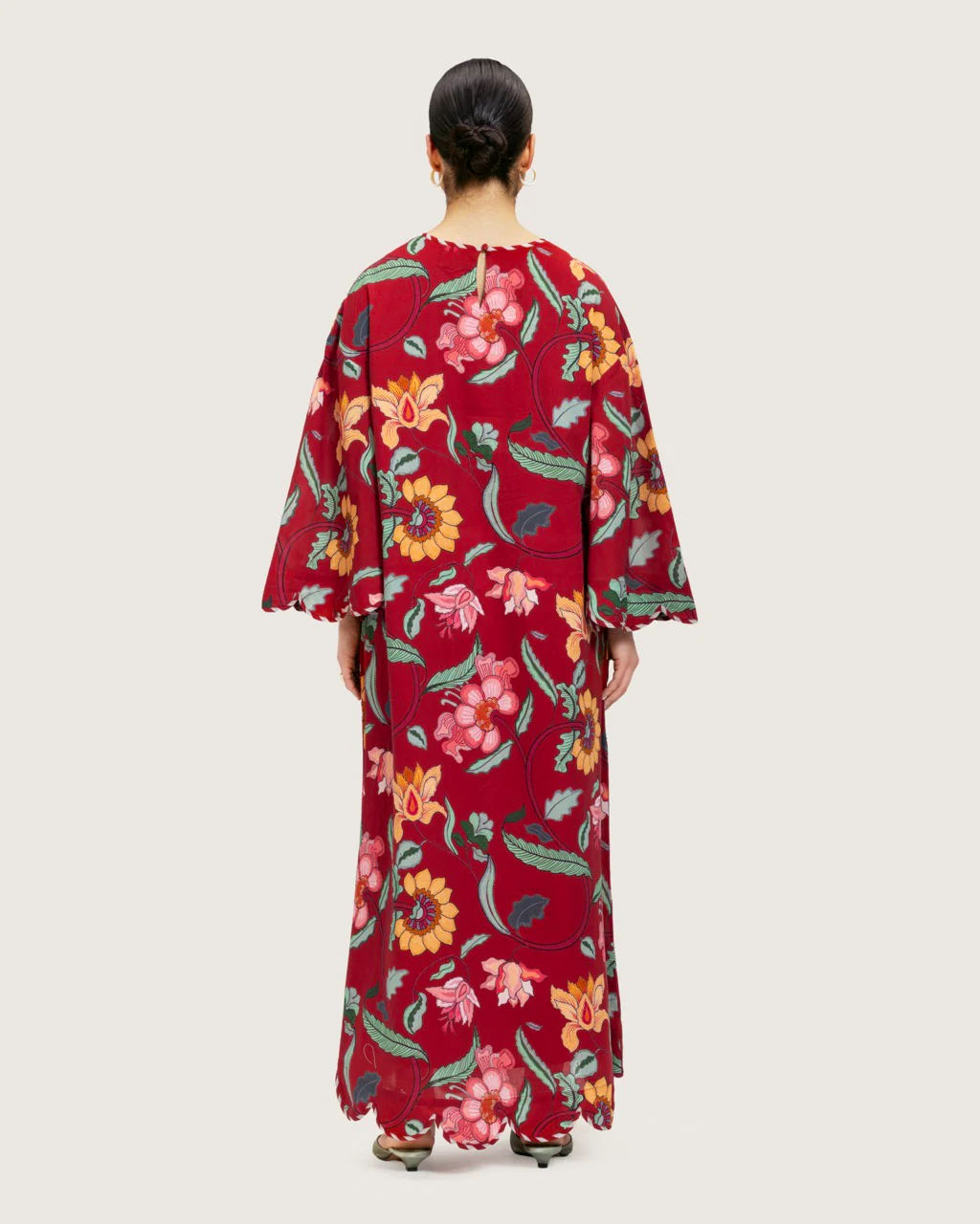 Maroon Red Floral Maxi Dress with Square Neckline - Image 8