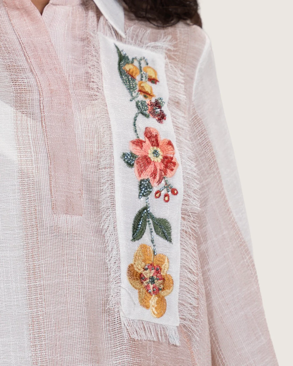Maxi Shirt Dress with Handcrafted Floral Embroidery - Image 2