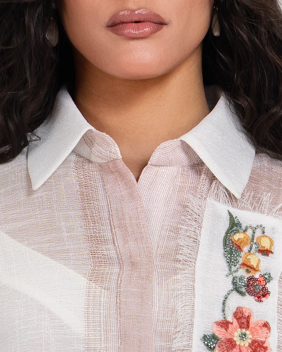 Maxi Shirt Dress with Handcrafted Floral Embroidery - Image 3
